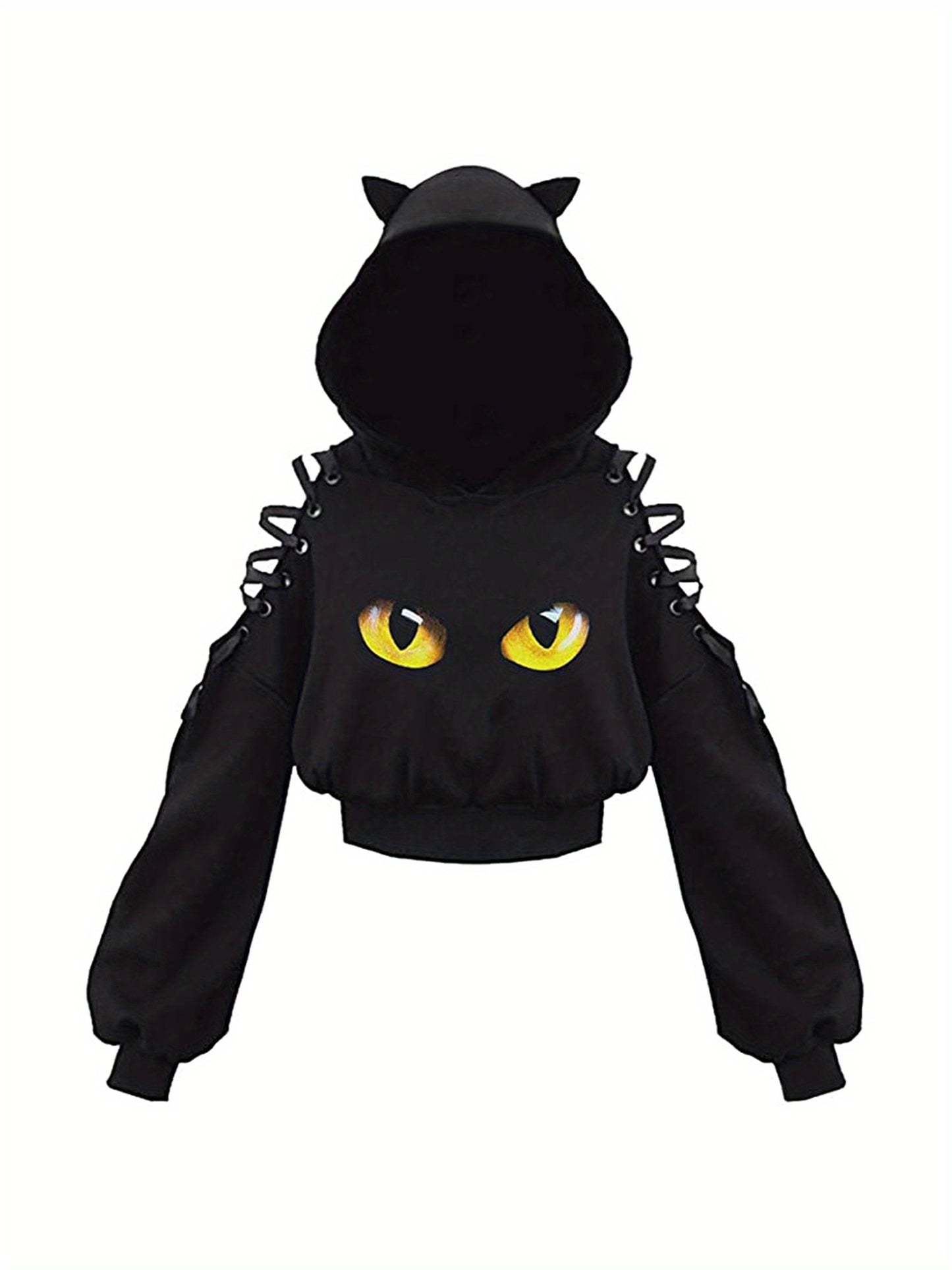 Women's Trendy Cartoon Print Hoodie - Casual Long Sleeve with Knot Detail, Crop Top Design, Machine Washable Polyester