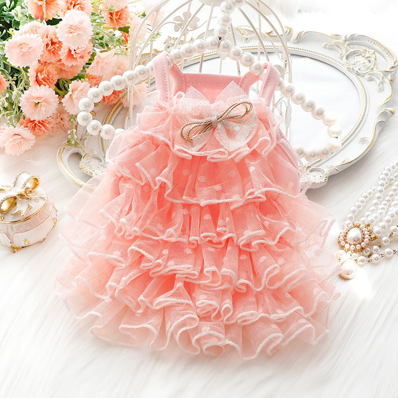 Elegant Lace Wedding Dress for Pets, Breathable Summer Princess Outfit for Small Dogs and Cats, Polyester, Pullover Style, Dresses for Wedding Guest