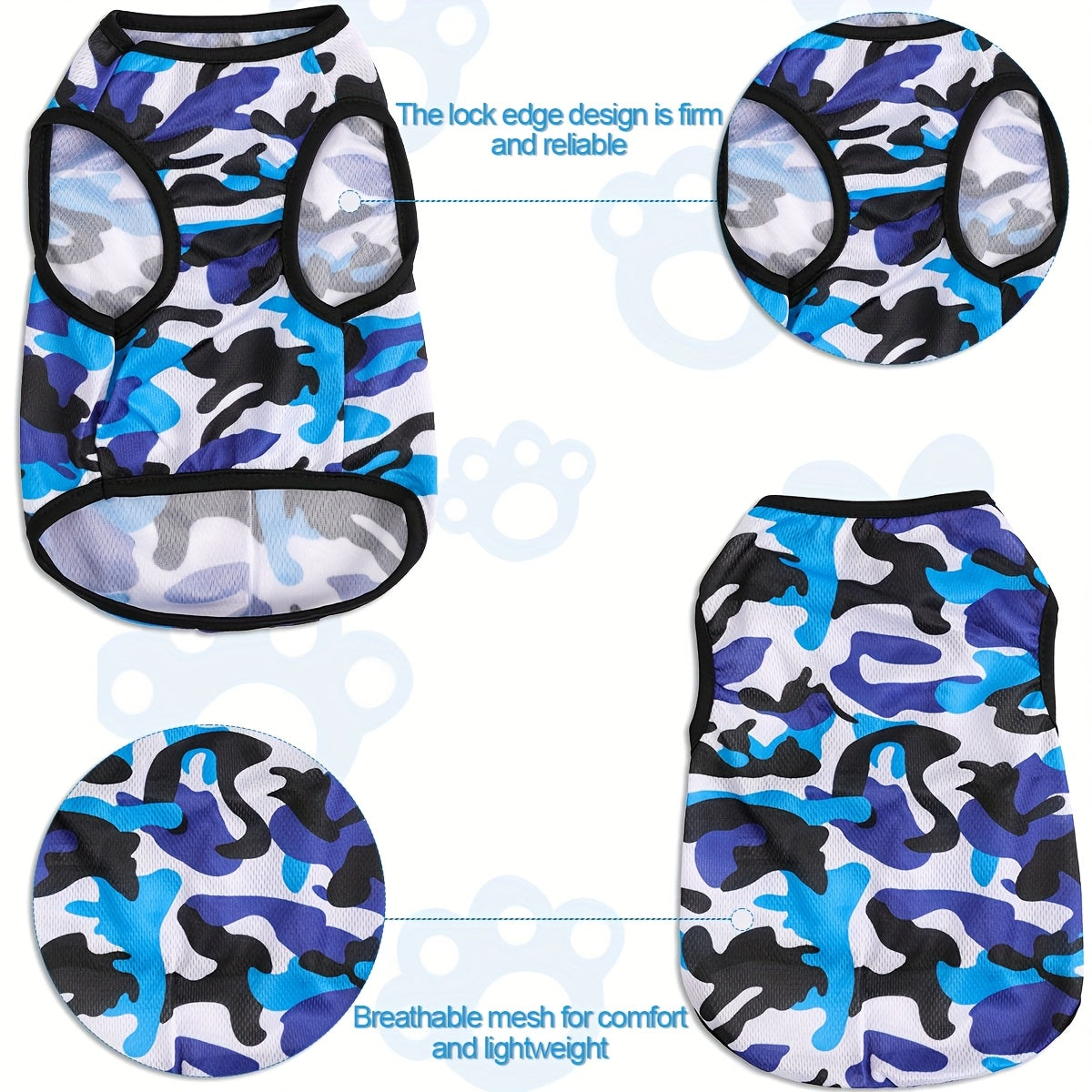 6pcs Breathable Mesh Dog Vests - Camo Print, Summer Pet T-Shirts for Small to Medium Breeds, Machine Washable