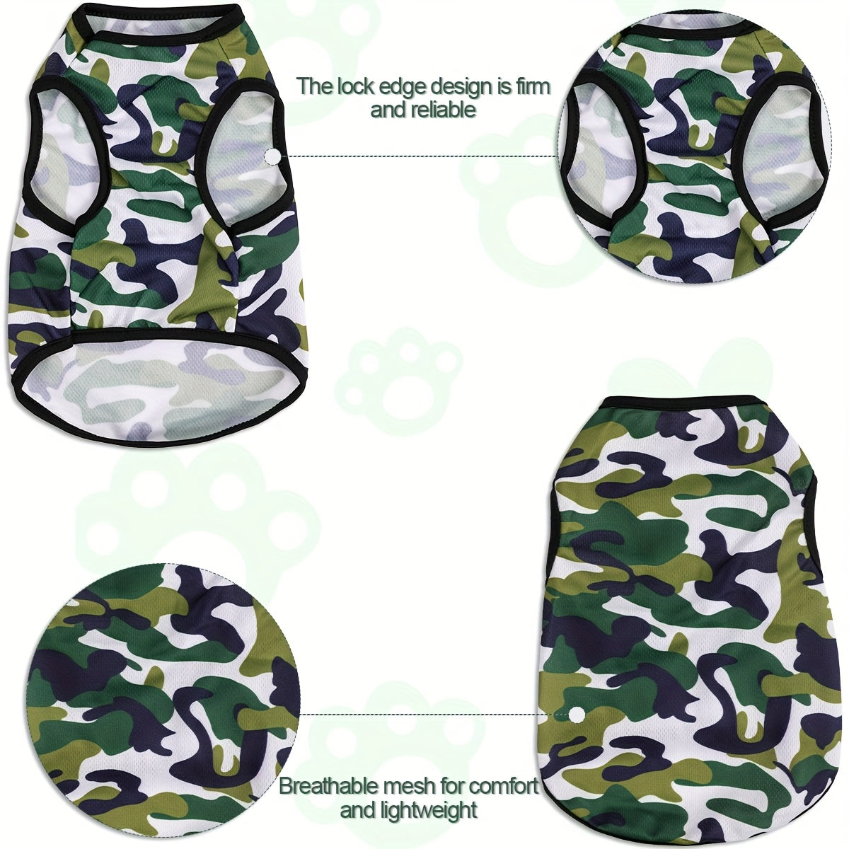 6pcs Breathable Mesh Dog Vests - Camo Print, Summer Pet T-Shirts for Small to Medium Breeds, Machine Washable