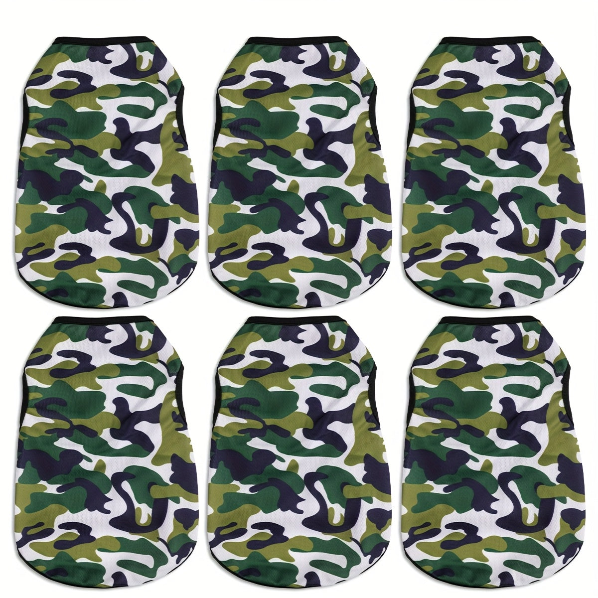 6pcs Breathable Mesh Dog Vests - Camo Print, Summer Pet T-Shirts for Small to Medium Breeds, Machine Washable