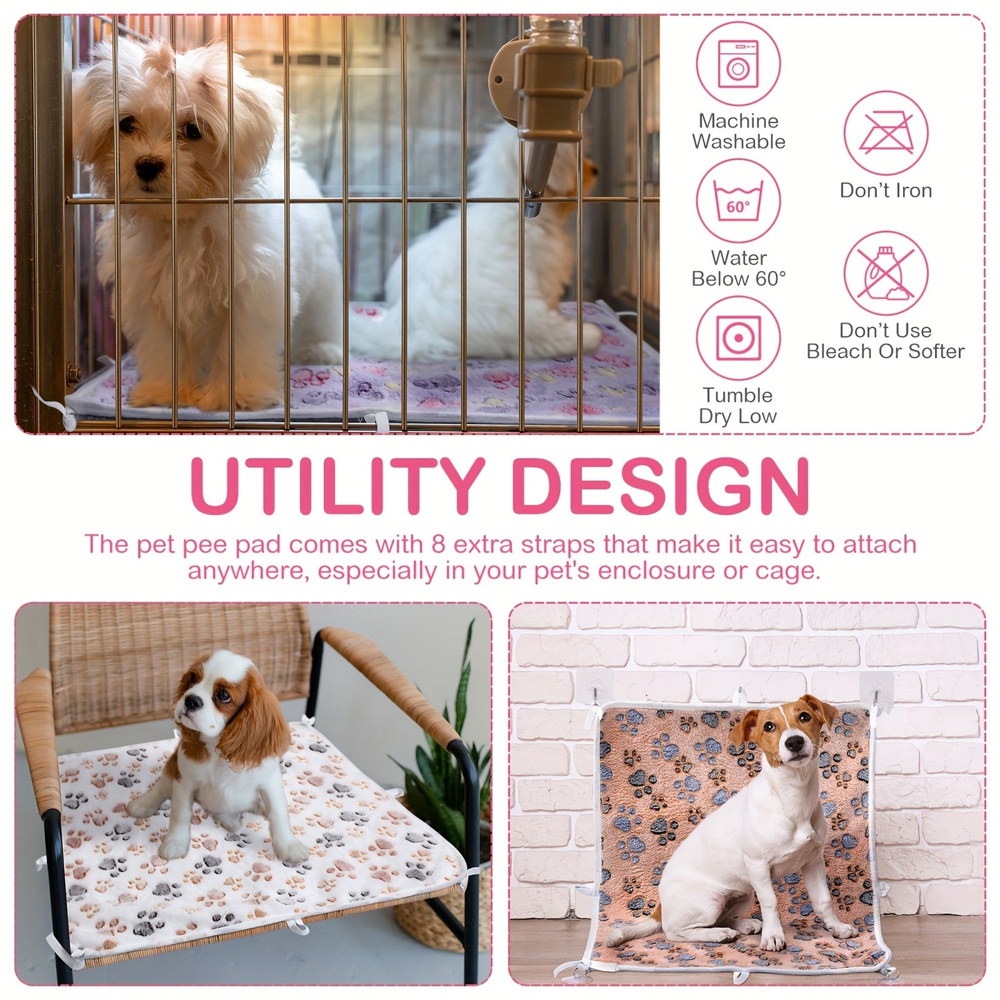 4 Pack Mother'S Day Gift Washable Pee Pads With Belt For Pet Crate 18'' X 24 Reusable Puppy Pads Pet Training Pads Puppy Potty Pads Absorbent Whelping Dog Bed Pad Mat For Playpen Crate