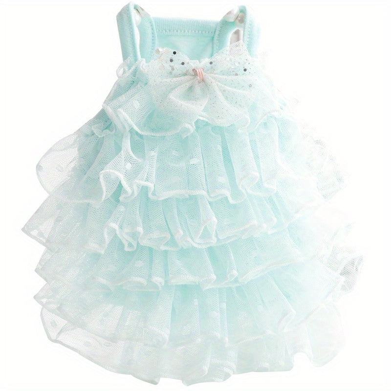 Elegant Lace Wedding Dress for Pets, Breathable Summer Princess Outfit for Small Dogs and Cats, Polyester, Pullover Style, Dresses for Wedding Guest