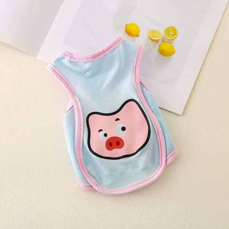 Pet Cat Dog Summer Cartoon Pattern Cool Breathable Cooling Ice Silk Vest Outdoor Tank Top Lightweight Outdoor Cool Clothes