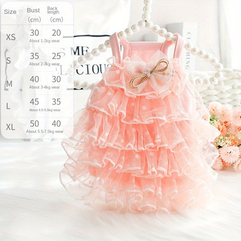 Elegant Lace Wedding Dress for Pets, Breathable Summer Princess Outfit for Small Dogs and Cats, Polyester, Pullover Style, Dresses for Wedding Guest