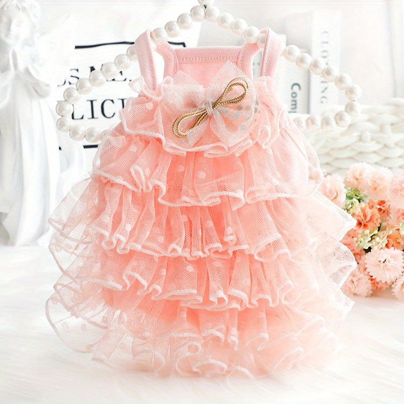 Elegant Lace Wedding Dress for Pets, Breathable Summer Princess Outfit for Small Dogs and Cats, Polyester, Pullover Style, Dresses for Wedding Guest