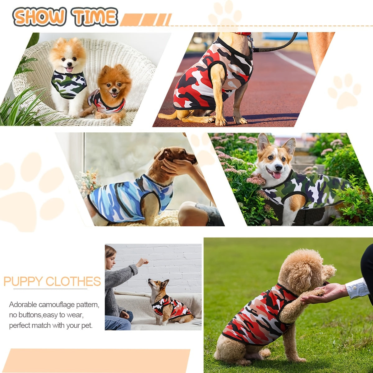 6pcs Breathable Mesh Dog Vests - Camo Print, Summer Pet T-Shirts for Small to Medium Breeds, Machine Washable