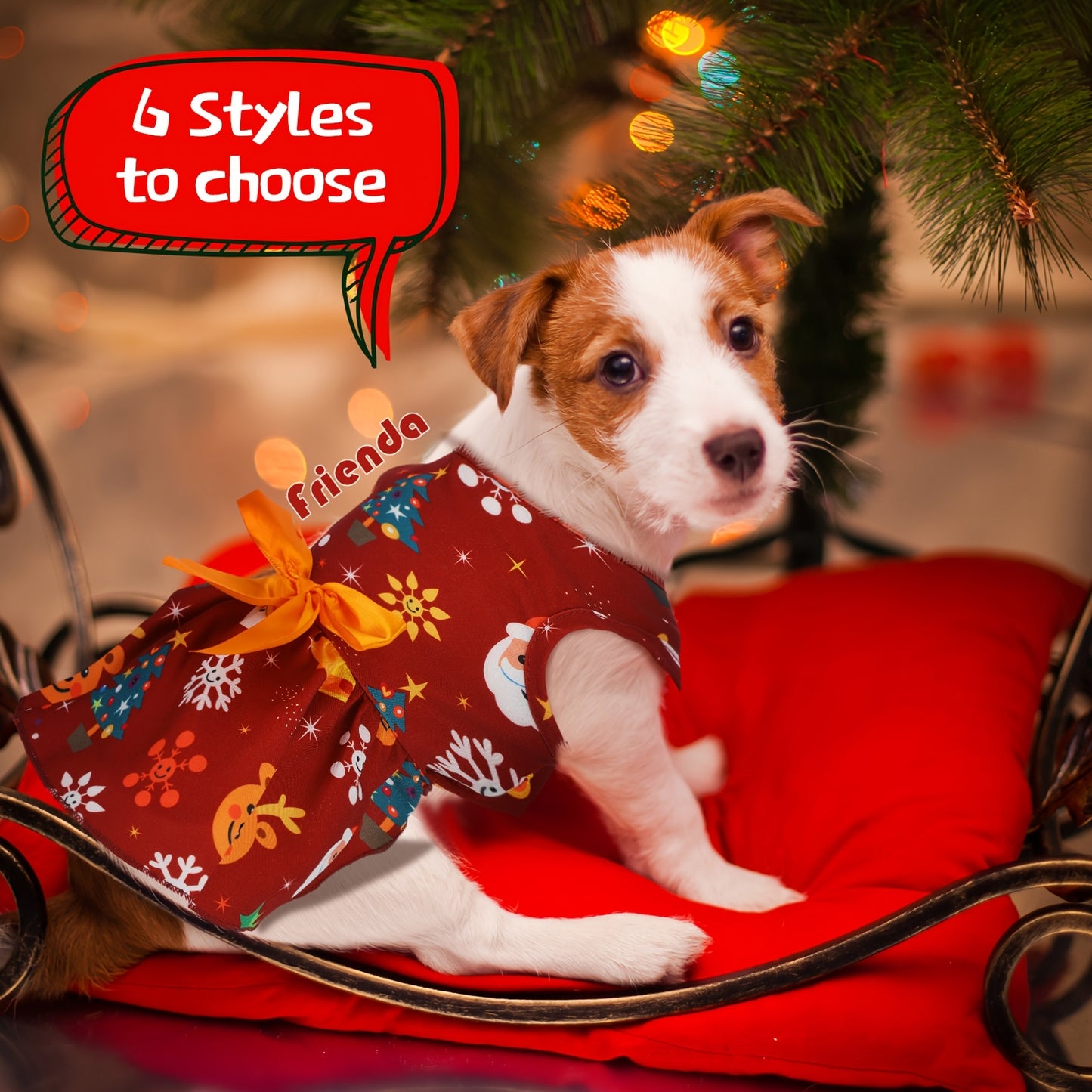 6pcs Festive Polyester Dog Dresses with Bows - Cartoon Themed Pullover Pet Costumes for Small Breeds, Woven Fabric, Holiday & Birthday Outfits, Dog Costume