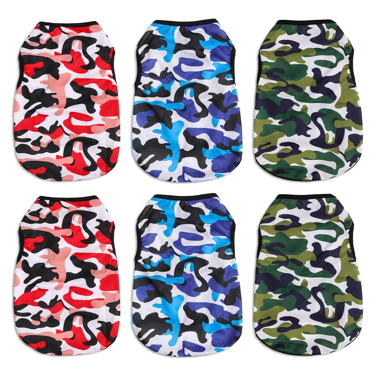 6pcs Breathable Mesh Dog Vests - Camo Print, Summer Pet T-Shirts for Small to Medium Breeds, Machine Washable