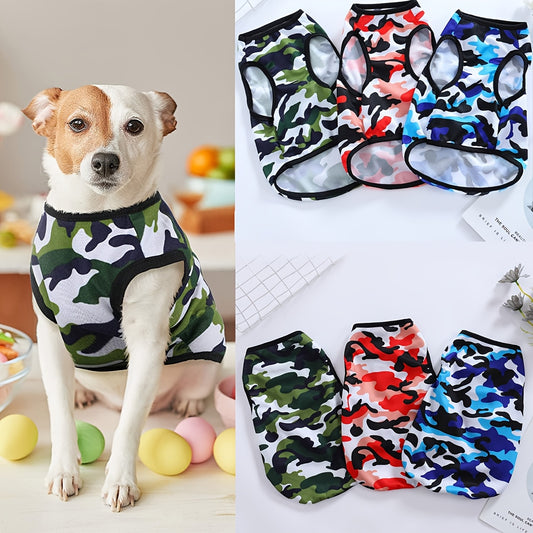 6pcs Breathable Mesh Dog Vests - Camo Print, Summer Pet T-Shirts for Small to Medium Breeds, Machine Washable