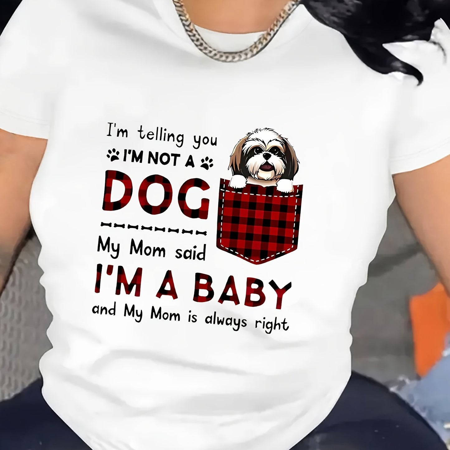 100% Women's Short Sleeve T-Shirt - Funny Dog Mom Graphic, Soft & Comfortable, Casual Pullover, "I'm Not a Dog, I'm a Youngsters" Design, Lightweight & Breathable for Spring/Summer, Dog Shirt