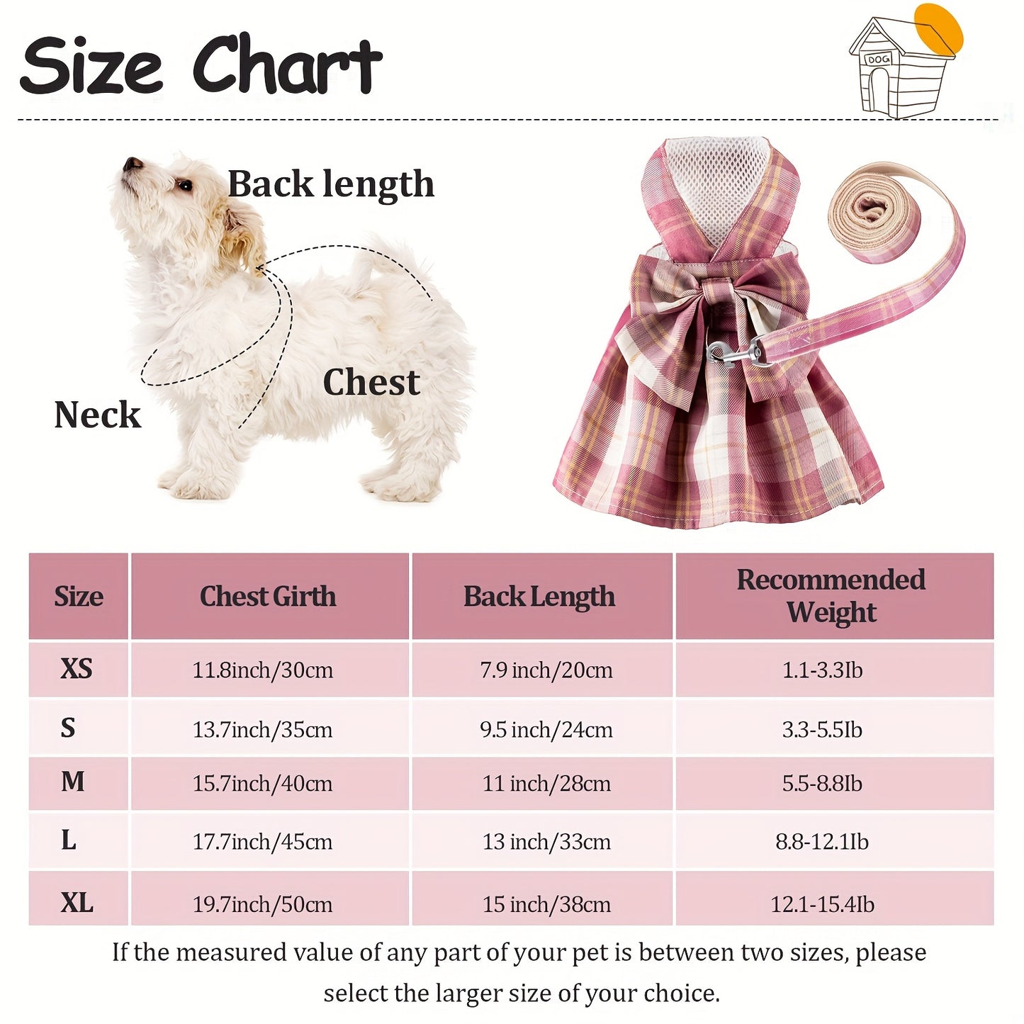 4pcs Plaid Dog Dress Bow Tie Harness Leash Set Harness Dress For Small Dogs Cute Dog Pet Girl Puppy Summer Clothes For Female Bunny Clothes Yorkie Chihuahua Training Walking (Dark Color, Xs)