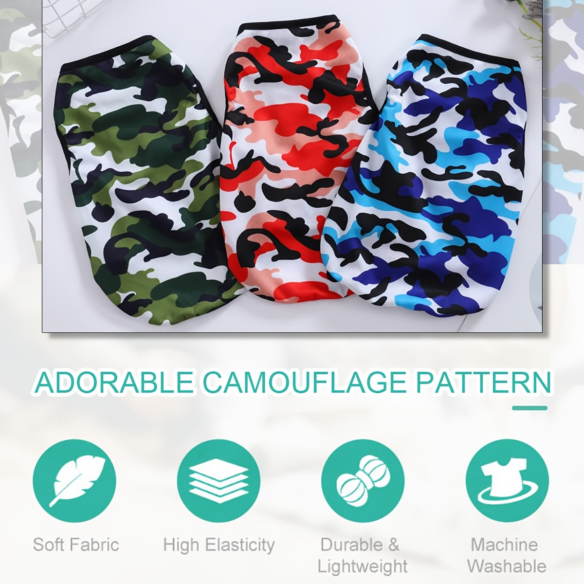 6pcs Breathable Mesh Dog Vests - Camo Print, Summer Pet T-Shirts for Small to Medium Breeds, Machine Washable