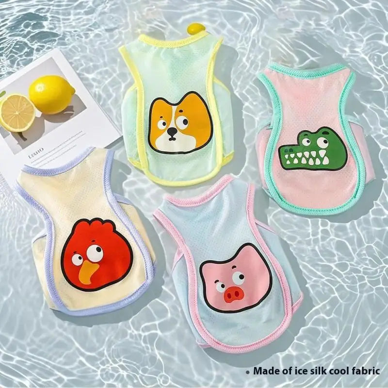 Pet Cat Dog Summer Cartoon Pattern Cool Breathable Cooling Ice Silk Vest Outdoor Tank Top Lightweight Outdoor Cool Clothes