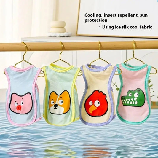 Pet Cat Dog Summer Cartoon Pattern Cool Breathable Cooling Ice Silk Vest Outdoor Tank Top Lightweight Outdoor Cool Clothes