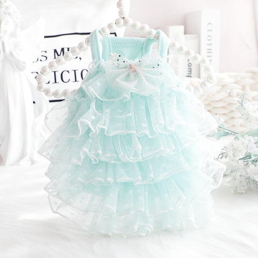 Elegant Lace Wedding Dress for Pets, Breathable Summer Princess Outfit for Small Dogs and Cats, Polyester, Pullover Style, Dresses for Wedding Guest