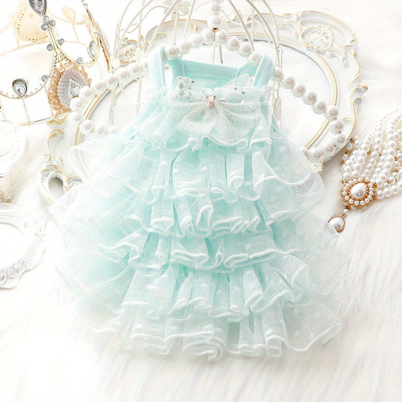 Elegant Lace Wedding Dress for Pets, Breathable Summer Princess Outfit for Small Dogs and Cats, Polyester, Pullover Style, Dresses for Wedding Guest