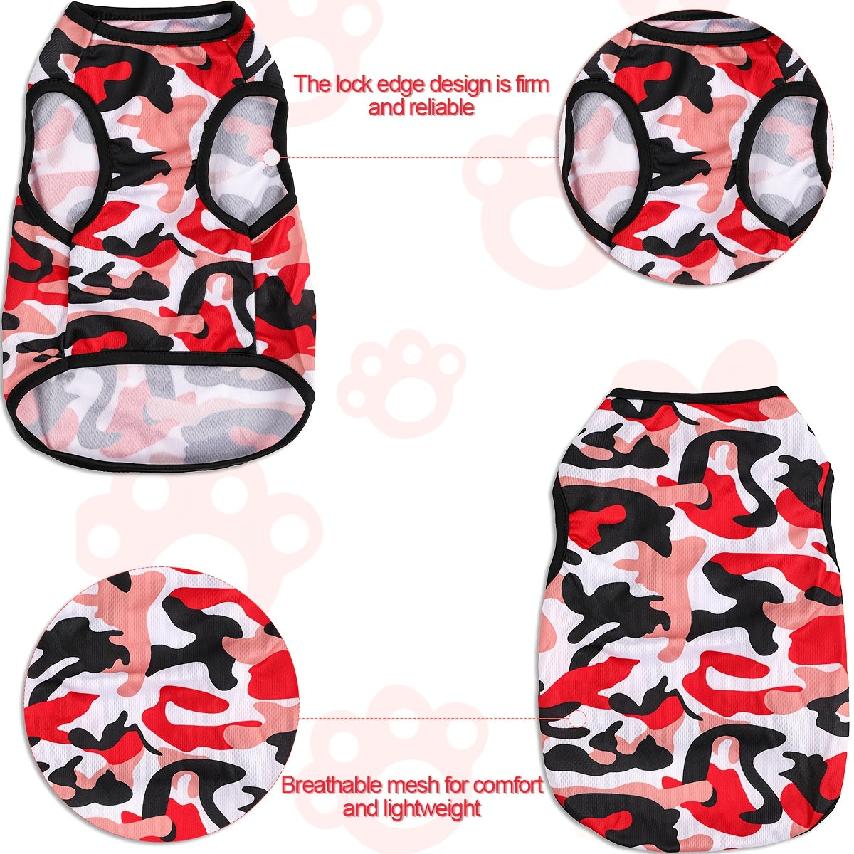 6pcs Breathable Mesh Dog Vests - Camo Print, Summer Pet T-Shirts for Small to Medium Breeds, Machine Washable