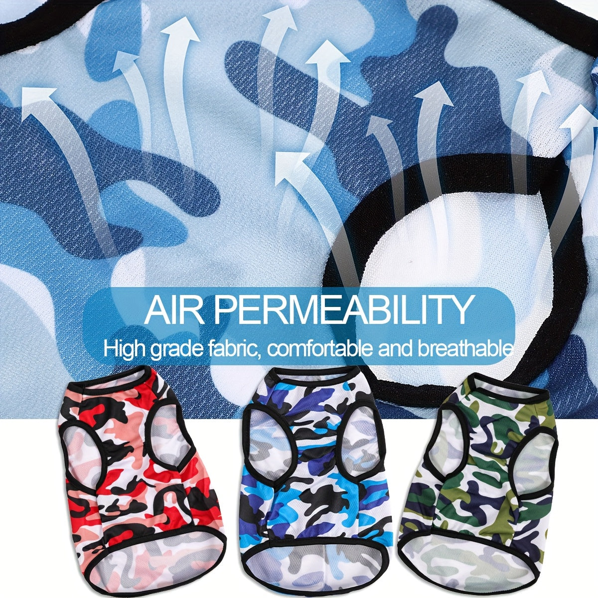 6pcs Breathable Mesh Dog Vests - Camo Print, Summer Pet T-Shirts for Small to Medium Breeds, Machine Washable