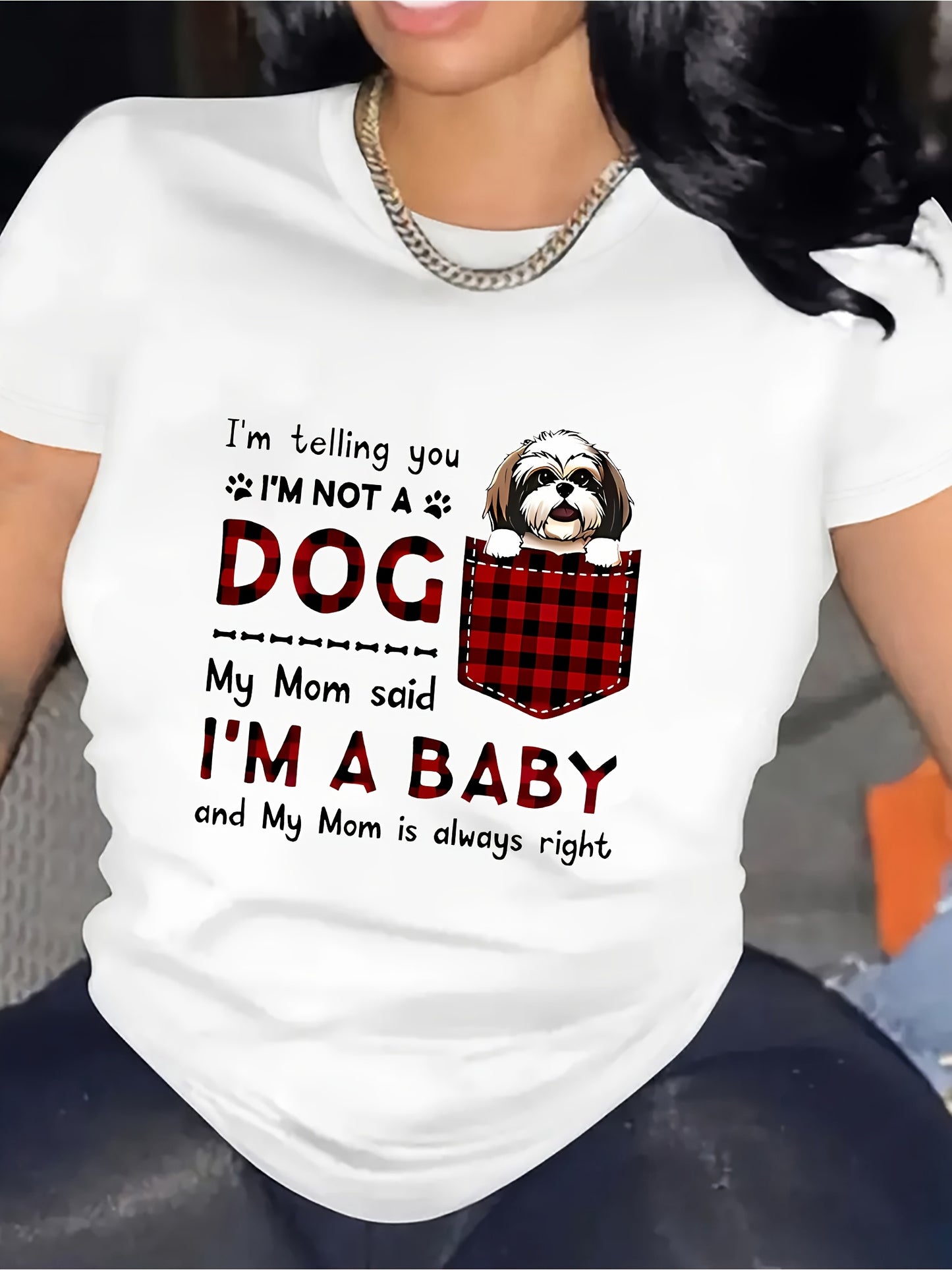 100% Women's Short Sleeve T-Shirt - Funny Dog Mom Graphic, Soft & Comfortable, Casual Pullover, "I'm Not a Dog, I'm a Youngsters" Design, Lightweight & Breathable for Spring/Summer, Dog Shirt